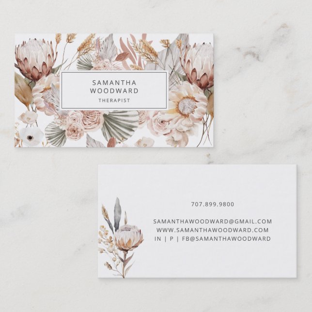 Watercolor Floral Cream Terracotta Therapist Business Card (Front/Back)