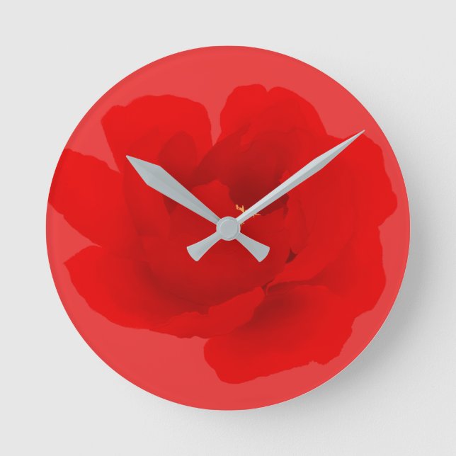 Watercolor Floral Crimson Red Peony Round Clock (Front)