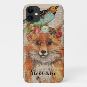 Watercolor Floral Crown Fox Custom Name Case-Mate iPhone Case