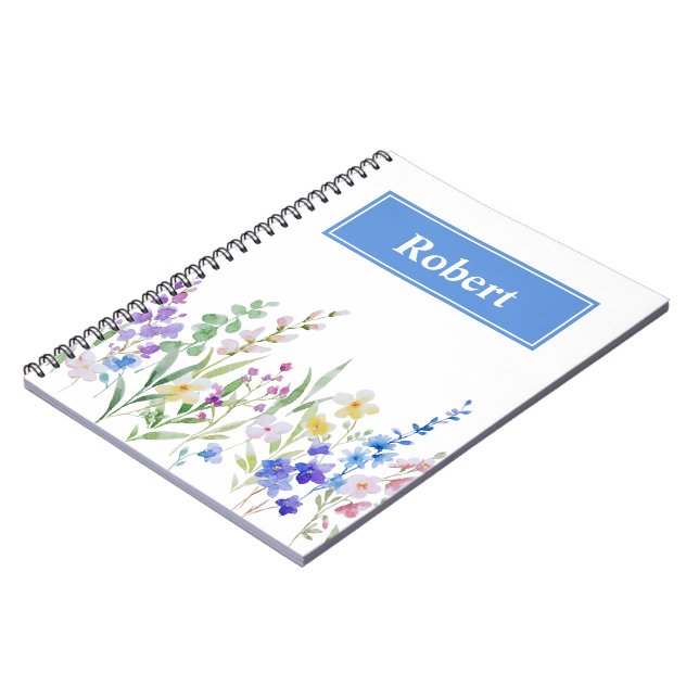 Watercolor Floral Custom Name Notebook Design (Left Side)