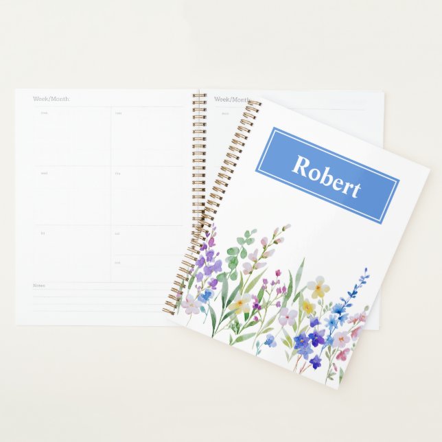 Watercolor Floral Custom Name Planner Cover Design (Display)