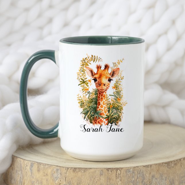 Watercolor Floral Cute Baby Giraffe Safari Animal Mug (Creator Uploaded)