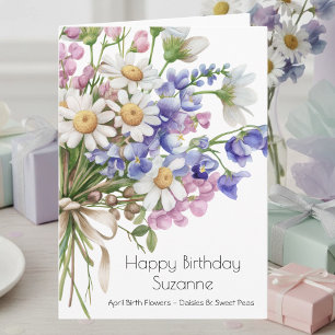 Watercolor Floral Daisies April Birthday Card