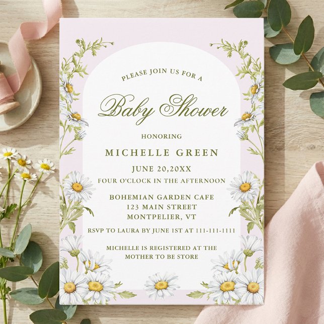 Watercolor Floral Daisy Baby Shower Blush Pink Invitation (Creator Uploaded)