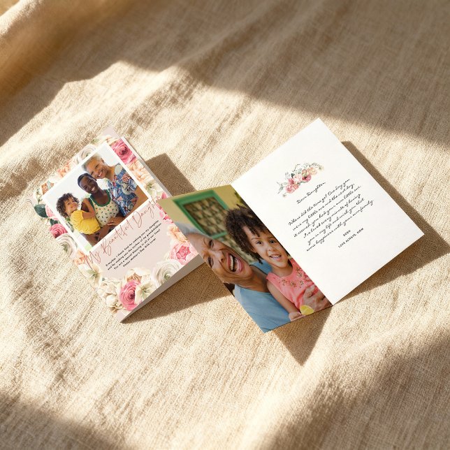 Watercolor Floral | Daughter Mother's Day Photo Ca Card (Creator Uploaded)