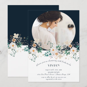 Watercolor Floral Deep In The Dream Photo Bridal Invitation