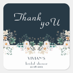 Watercolor Floral Deep In The Dream Thank You Square Sticker