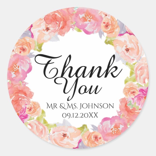 Watercolor floral Design Classic Round Sticker (Front)
