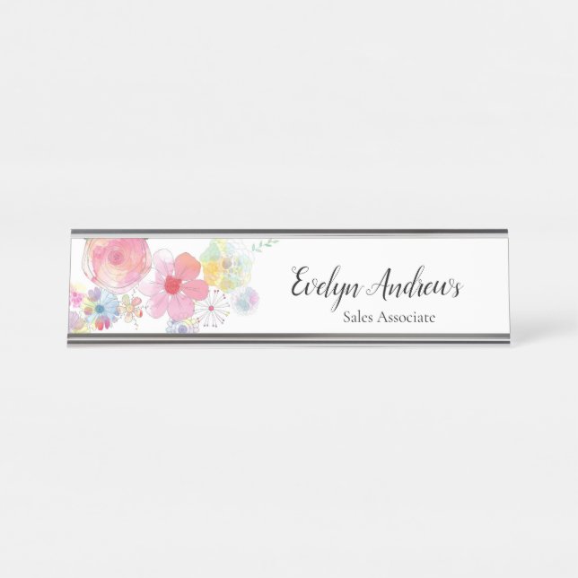 Watercolor Floral Desk Name Plate (Front)