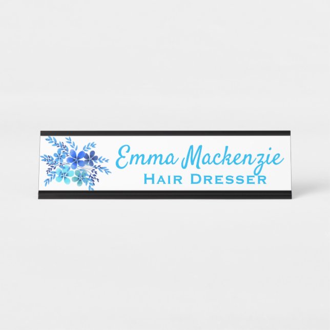 Watercolor Floral Desk Name Plate Station Sign (Front)