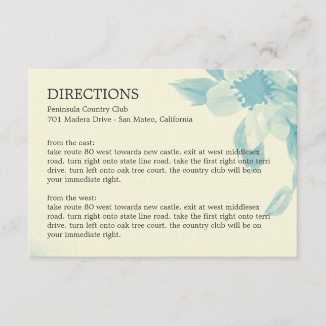 Watercolor Floral Directions Card (Front)