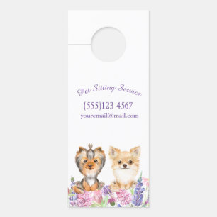 Watercolor Floral Dog Pet Sitting Grooming Service Door Hanger
