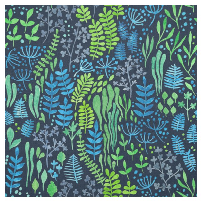 Watercolor floral doodles dark background fabric (Swatch)