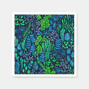 Watercolor floral doodles dark background napkin