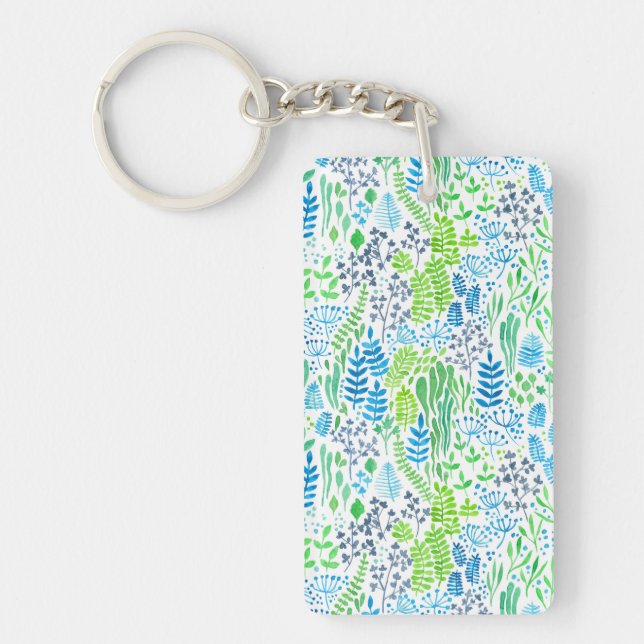 Watercolor floral doodles white key ring (Front)
