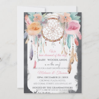 Watercolor Floral Dreamcatcher Baby Shower Boho Invitation