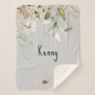 Watercolor Floral Drop Baby Boy Small Sherpa Blanket