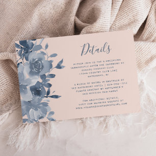 Watercolor Floral Dusty Blue Blush Wedding Details Enclosure Card