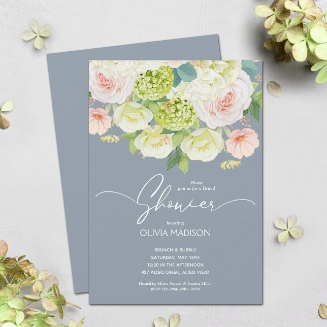 Watercolor Floral Dusty Blue Bridal Shower Invite (Creator Uploaded)