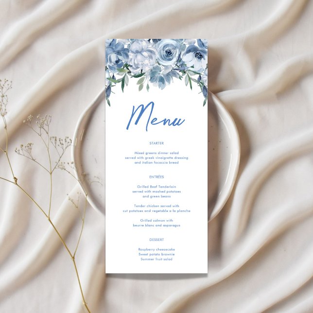 Watercolor Floral Dusty Blue Bridal Shower Menu (Creator Uploaded)