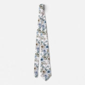 Watercolor Floral Dusty Blue Flower  Tie (Back)