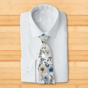 Watercolor Floral Dusty Blue Flower Tie