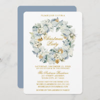 Watercolor Floral Dusty Blue Gold Christmas Party