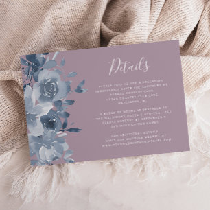 Watercolor Floral Dusty Blue Mauve Wedding Details Enclosure Card