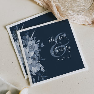 Watercolor Floral Dusty Blue Navy Wedding Napkin