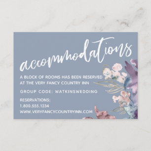 Watercolor Floral Dusty Blue Wedding Accommodation Enclosure Card