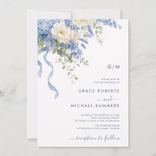 Watercolor Floral Dusty blue Wedding Invitation