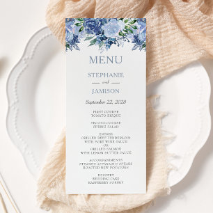 Watercolor Floral Dusty Blue Wedding Menu