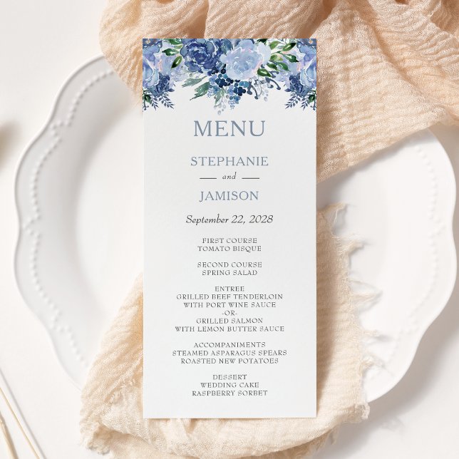 Watercolor Floral Dusty Blue Wedding Menu (Creator Uploaded)