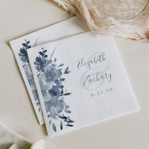 Watercolor Floral Dusty Blue  Wedding Napkin