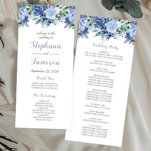 Watercolor Floral Dusty Blue Wedding Programme