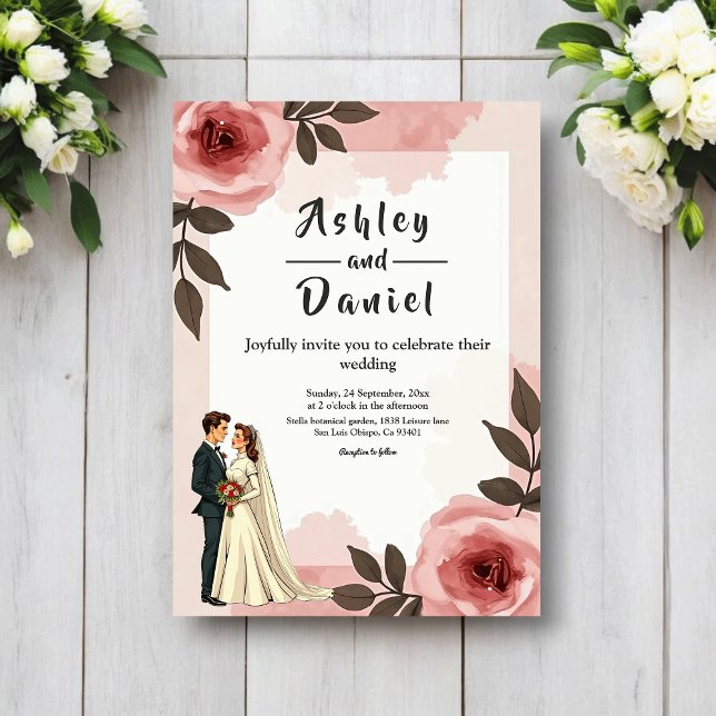 Watercolor Floral Dusty Blush Pink Couple Wedding Invitation (Creator Uploaded)