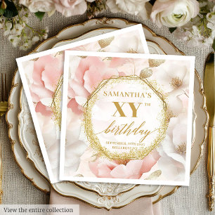 Watercolor Floral Dusty Pink 90 Birthday Napkins
