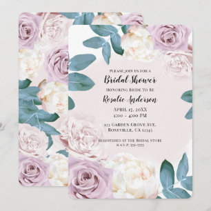 Watercolor Floral Dusty Rose Ivory Pink Bridal Invitation