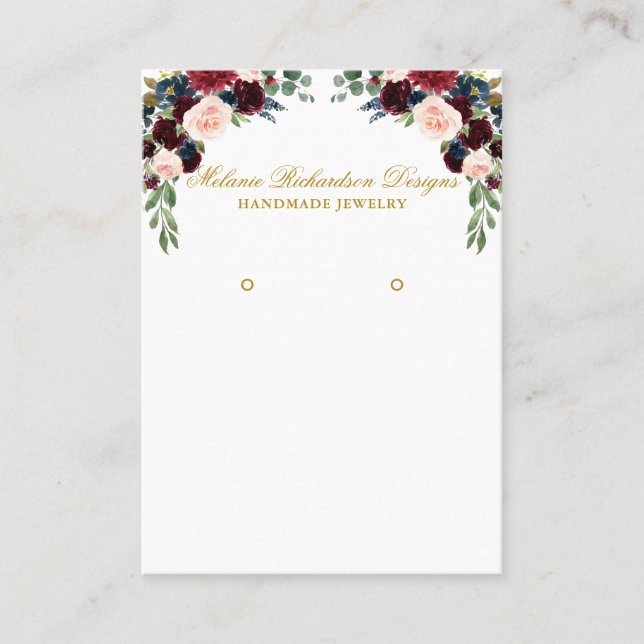 Watercolor Floral Earring Display Gold Business Card (Front)