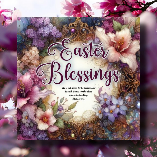 Watercolor Floral Easter Blessings Christian Holiday Card (Creator Uploaded)