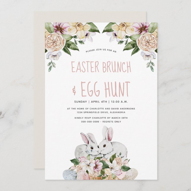 Watercolor Floral Easter Brunch and Egg Hunt Invitation (Front/Back)