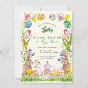 Watercolor Floral Easter Brunch Egg Bunny Teapot Invitation