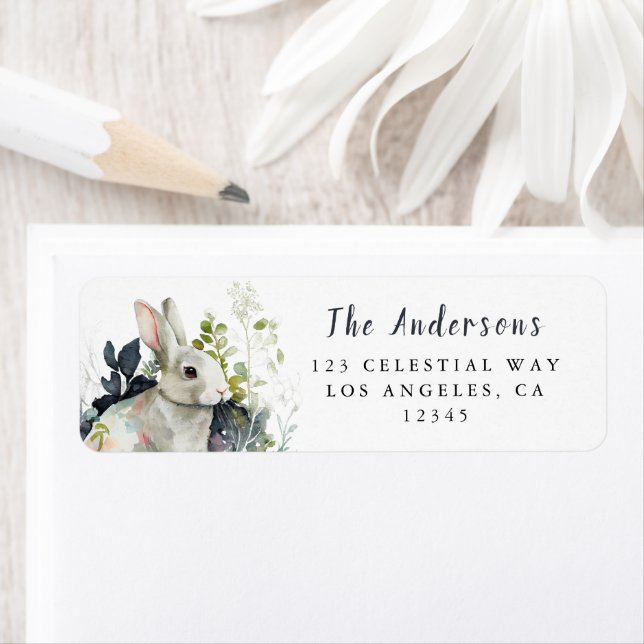 Watercolor Floral Easter Bunny Address (Insitu)