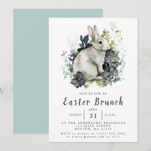Watercolor Floral Easter Bunny Brunch Invitation