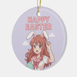 Watercolor Floral Easter Bunny Ceramic Tree Decoration