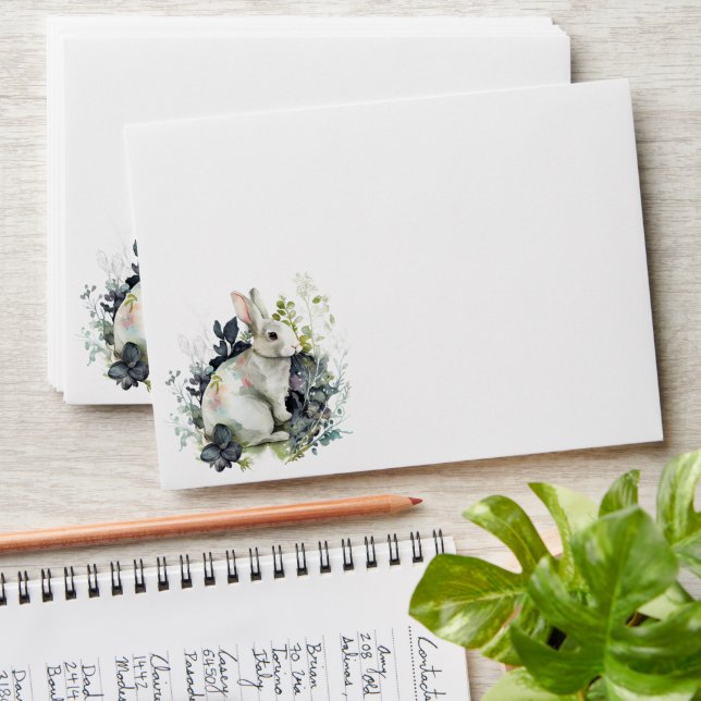 Watercolor Floral Easter Bunny Envelope (Stacked)