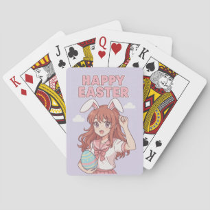 Watercolor Floral Easter Bunny Playing Cards