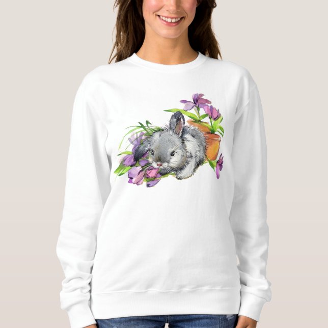 Watercolor Floral Easter Bunny Rabbit | Holidays Sweatshirt (Front)