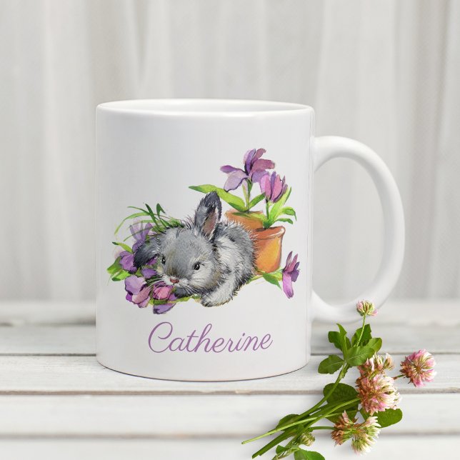 Watercolor Floral Easter Bunny Rabbit Personalised Coffee Mug (Creator Uploaded)