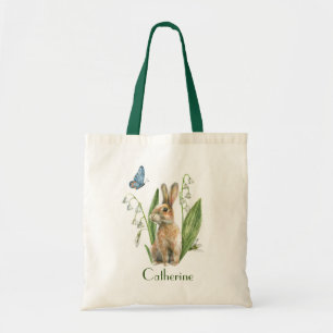 Watercolor Floral Easter Bunny Rabbit Personalised Tote Bag